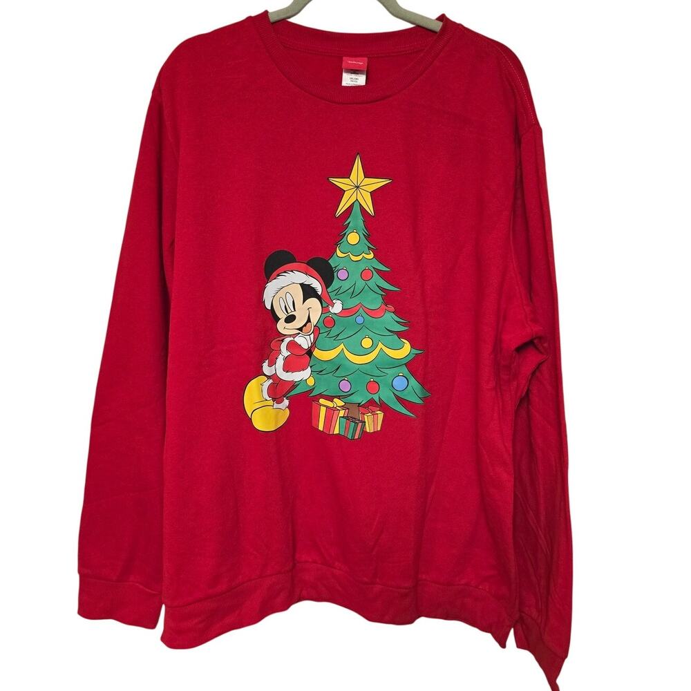 Disney Mickey Mouse Christmas Tree Men's 2XL XXL Red Sweatshirt NWOT NEW